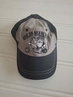 Old Biker Embroidered Cap Black Gray Adjustable Vintage Biker Moto Grunge